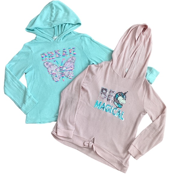 Btween sweater bundle girls 10 | blue pink flip sequin butterfly unicorn winter - Picture 1 of 12